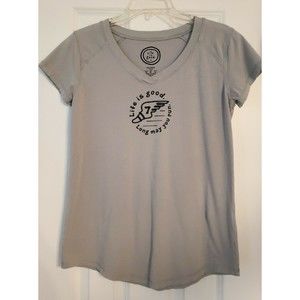 Life Is Good Women M Fitted Running Track T-Shirt Gray Long May You Run